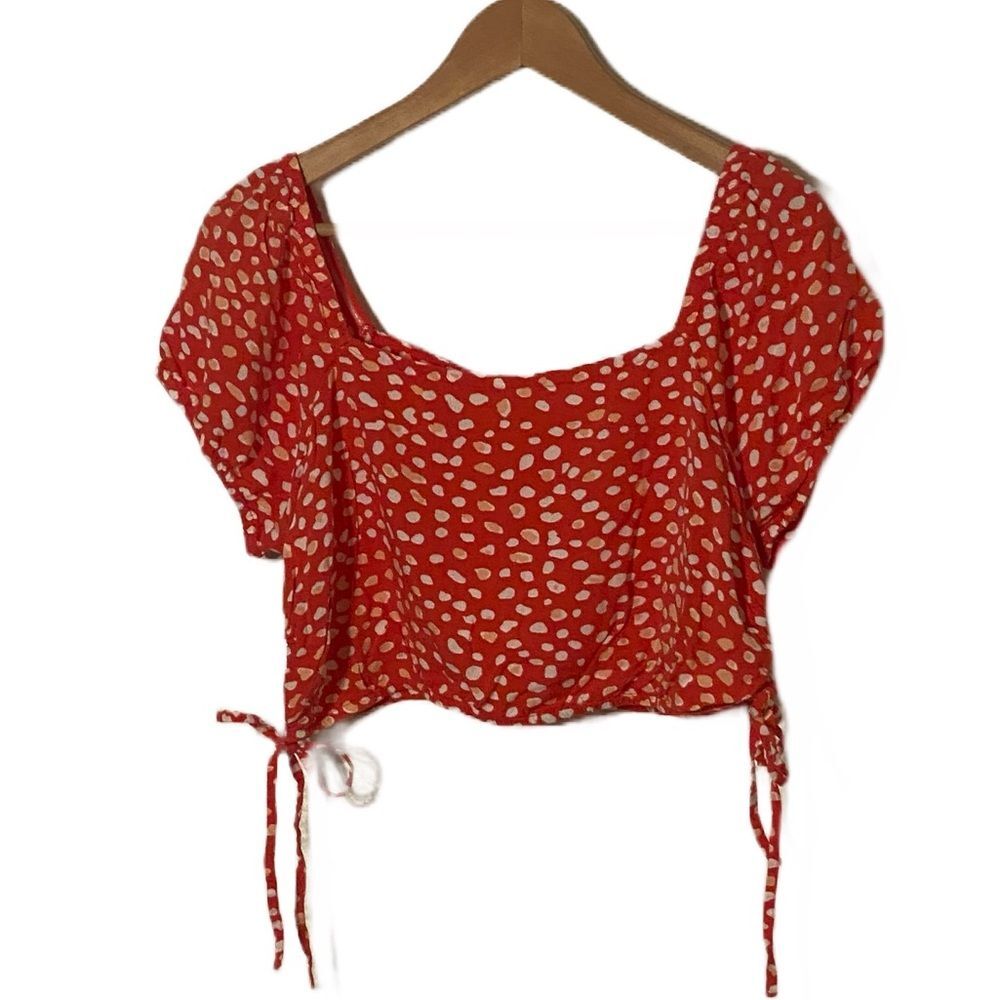 Roxy Red and White Dalmatian Print Cinched Sides Crop Top